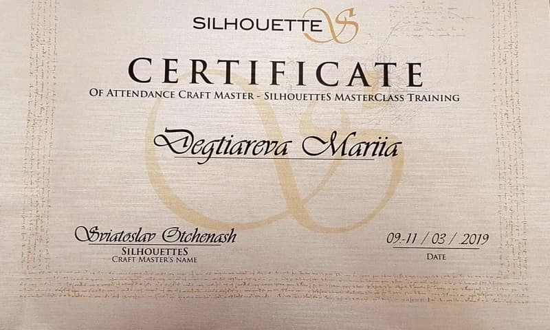 Сертификат Silhouette MasterClass — Святослав Отченаш, 2019